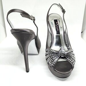 Nina Women's Silver Open Toe High-Heel W/Silver Rhinestones Size 8.5 & 9.5